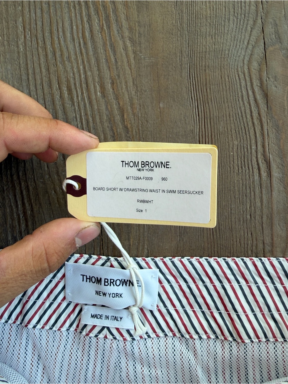 Thom Browne Red & White Striped Swim Shorts - Picture 4 of 7